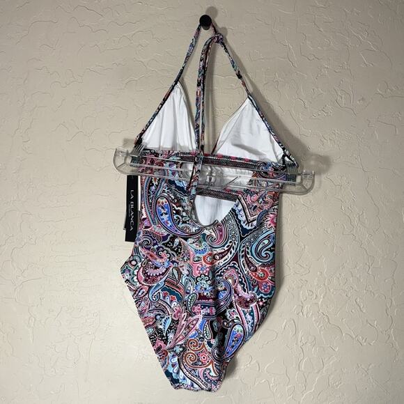 La Blanca tummy control halter top paisley print one piece swimsuit NWT. - Picture 4 of 6